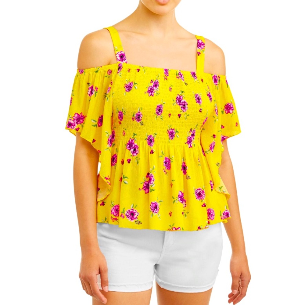 3 for $25 No Boundaries smocked cold shoulder peasant blouse